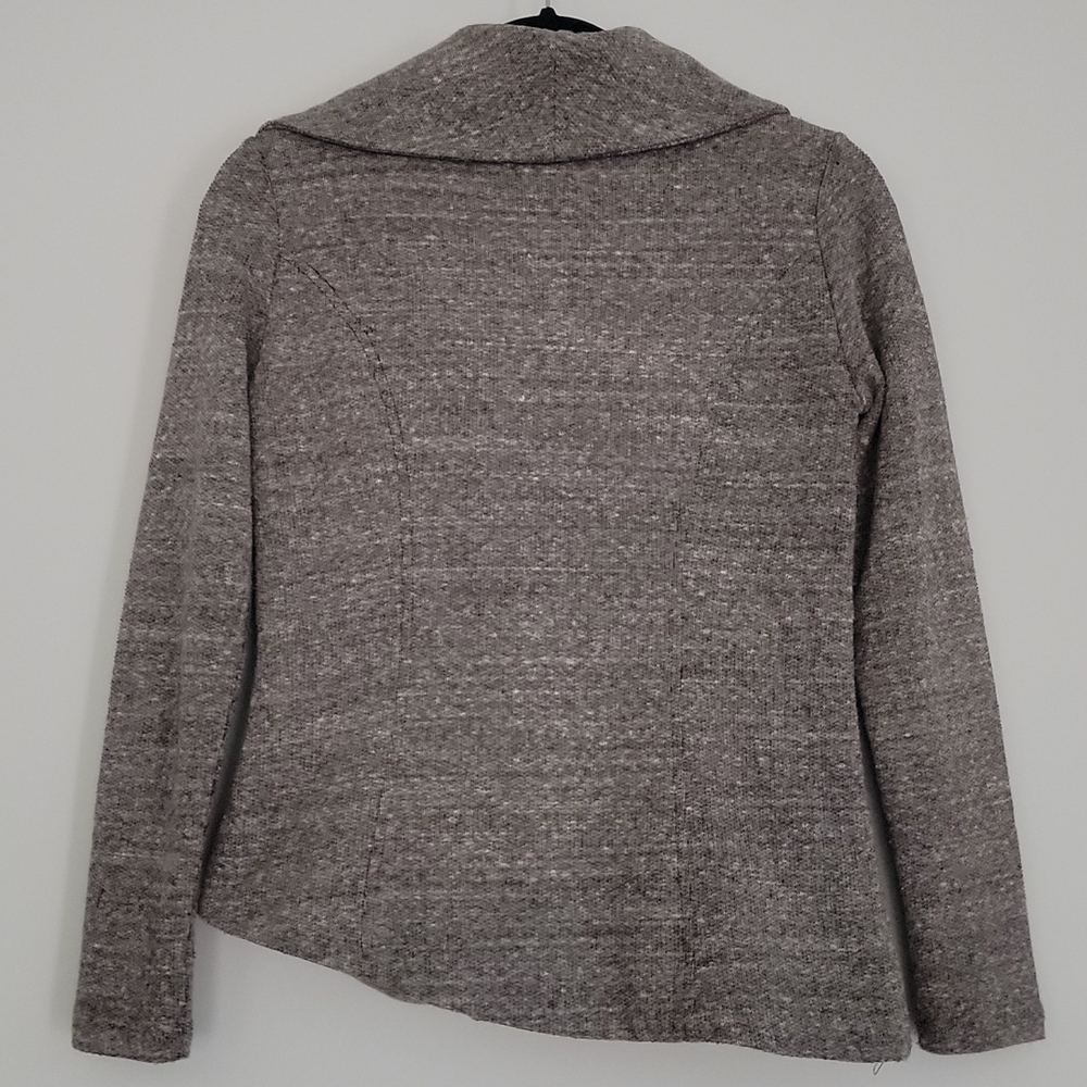 Mystree Skylar Asymmetrical Knit Zip Jacket in Taupe - Picture 4 of 15